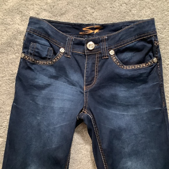 Seven7 Leggings Jeggings Jeans Size‎ 8 Dark Wash Embellished Low Rise - Picture 2 of 15